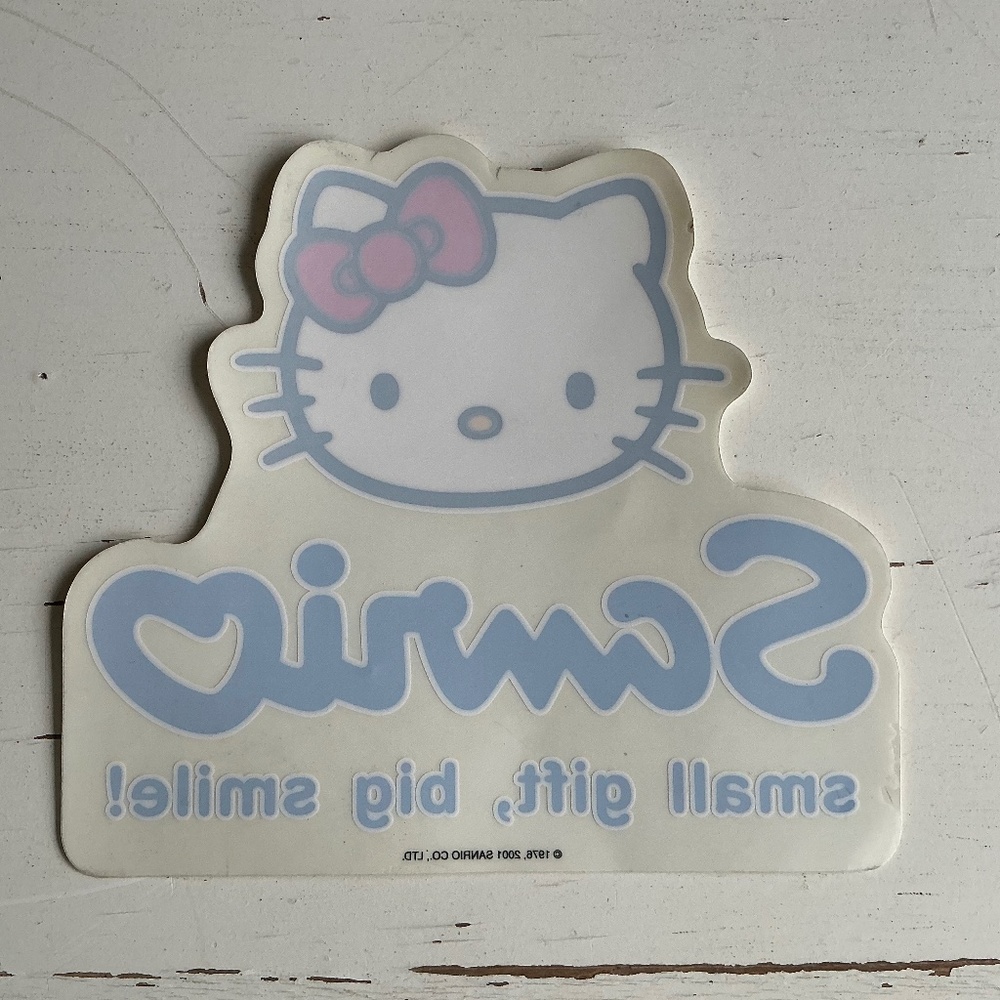 Vintage 2001 Sanrio Hello Kitty sticker Small Gift Big Smile logo 6.5” x 7.5”